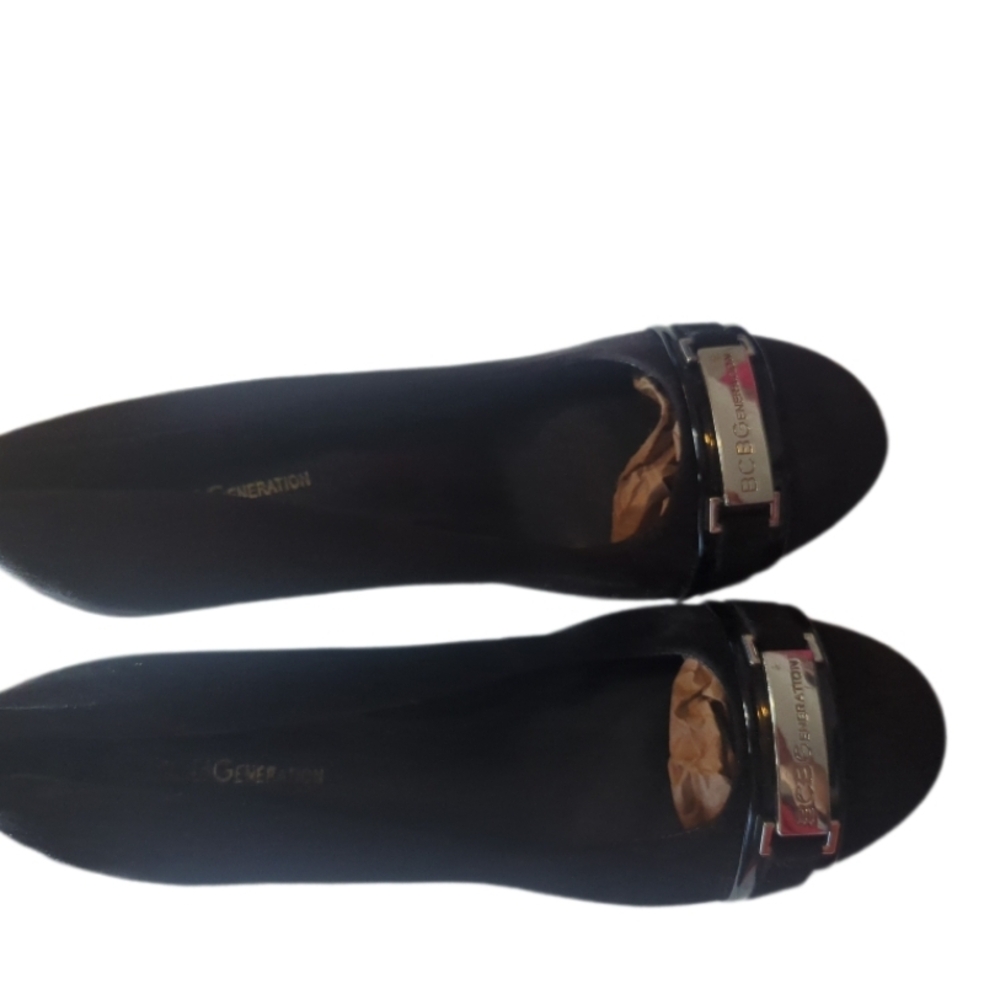 BCBGeneration Black Flats with Silver Accents